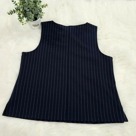 Banana Republic Structured Pinstripe Shell Top Navy Blue Sleeveless Sz M Petite - Picture 4 of 5